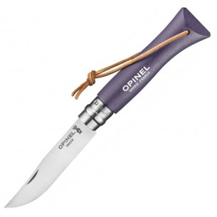 Opinel Nº6 Baroudeur Gris Púrpura Acero Inoxidable Cordón Cuero 002204