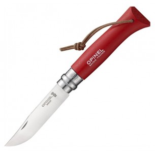 Opinel Nº8 Trekking Rojo Acero Inoxidable Cordón Cuero 001705