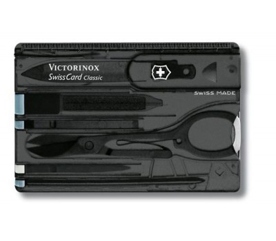 Victorinox Swisscard Classic, Tarjeta 10 Usos Negra Transp. V.07133.T3